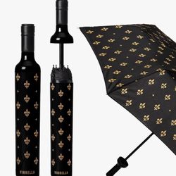 Vinrella Black Fleur de Lis 38 in. D Umbrella