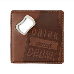 Brodeo Drive Brown Vegan Leather Drink Drank Drunk Bottle Opener Coaster