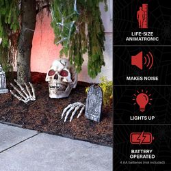 Haunted Hill Farm 1.3 ft. Giant Talking Skeleton with Hands Animatronic