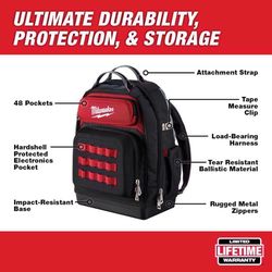 Milwaukee Ultimate Jobsite Ballistic Nylon Backpack 48 pocket Black/Red 1 pc