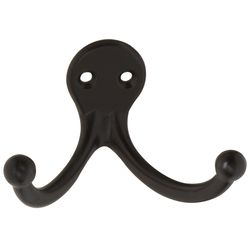National Hardware 2.93 in. L Oil Rubbed Bronze Black Zinc Double Clothes Hook 35 lb. cap. 1 pk