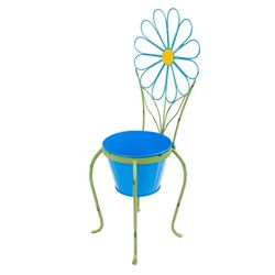 Alpine Glass/Iron Planter with Stand Blue