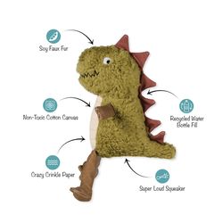 Pet Shop by Fringe Studio For Dog Brown/Green Cotton Small Arms, Big Heart Dog Toy 1 pk