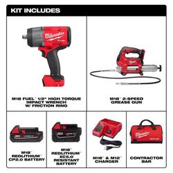Milwaukee M18 FUEL 1/2 in. Cordless Brushless High Torque Impact Wrench and Grease Gun Kit (Battery