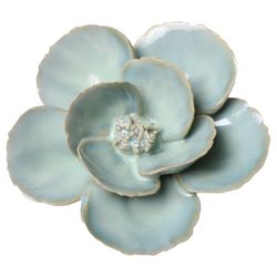 Chive English Garden 2 in. H X 4 in. L Glazed Teal Ceramic Lotus Wall Flower