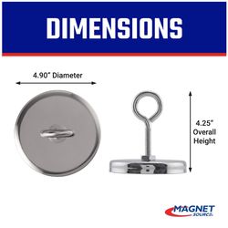 Magnet Source 4.625 in. L X 4.9 Dia. in. W Silver Round Magnet with Hook 200 lb. pull 1 pc
