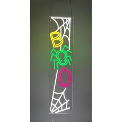 Luxe Light Decor Neon Multicolored 32 in. LED Prelit BOO Spiders Porch Sign