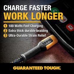 DeWalt Type C to Type C Cable 6 ft. Black/Yellow