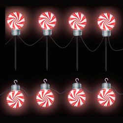 Celebrations LED Warm White Peppermint Candy 8 in. Pathway Decor