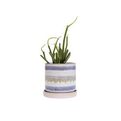 Chive Minute 5 in. D Ceramic Flower Pot Blue Green Layers