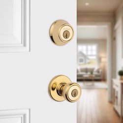 Kwikset Tylo Traditional Polished Brass Double Entry Door Kit 1-3/4 in.