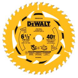 DEWALT 6-1/2 in. D X 5/8 in. Tungsten Carbide Tipped Circular Saw Blade 40 teeth 1 pk