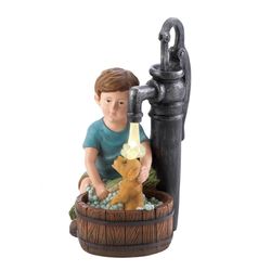 Zingz & Thingz Multicolored Polyresin 10.75 in. H X 6.5 in. L X 7 in. W Boy & Dog Garden Solar Statu