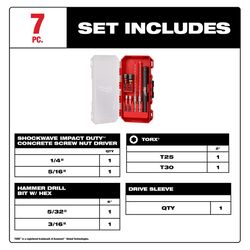 Milwaukee Shockwave Assorted in. X 7.74 in. L Carbide Hammer Drill Bit Set Hex Shank 7 pc