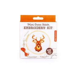 Kikkerland Mini Cross Stitch Deer Embroidery Kit Cotton/Polyester Fabric 1 pk