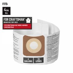 Craftsman Wet/Dry Vac Dust Bag 4 gal 2 pc