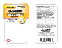 Jandorf 22-18 Ga. Uninsulated Wire Terminal Disconnect Silver 5 pk