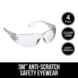 3M Impact-Resistant Safety Glasses Clear Lens Clear Frame 4 pk