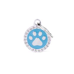 MyFamily Glam Light Blue Paw Circle Strass Metal Dog Pet Tags Medium