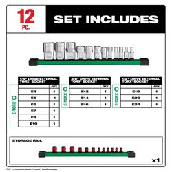 Milwaukee 1/4 & 3/8 & 1/2 in. drive SAE External Torx Socket Set 12 pc