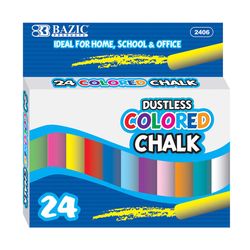 Bazic Products Dustless Nontoxic Assorted Color Chalk 24 pk