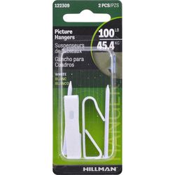HILLMAN Steel-Plated White Conventional Picture Hanger 100 lb 2 pk