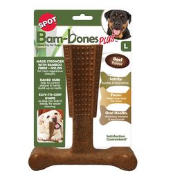 Spot Bam-bones Plus For Dog Brown Bamboo Fibers Beef Bone Pet Toy Large 1 pk