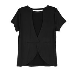 FitKicks Crossover XL Short Sleeve Women's Round Neck Black Cross Back Tee Shirt