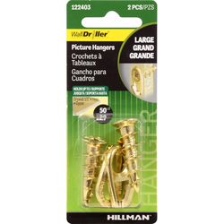 HILLMAN Brass-Plated Gold Self-Drilling Picture Hanger 50 lb 2 pk