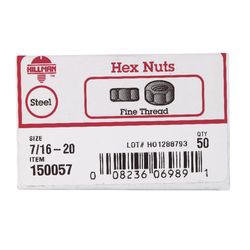 Hillman 7/16 in. Zinc-Plated Steel SAE Hex Nut 50 pk