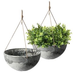 Algreen Acerra 21.7 in. H X 13.8 in. D Plastic Basket Hanging Bowl Planter Gray Marble