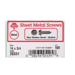 HILLMAN No. 14 Ga. X 3/4 in. L Slotted Hex Washer Head Sheet Metal Screws 100 pk