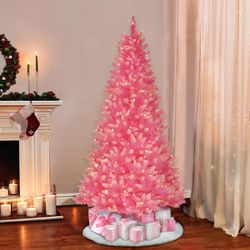 Puleo International 6-1/2 ft. Full Incandescent 300 ct Pink Pine Christmas Tree
