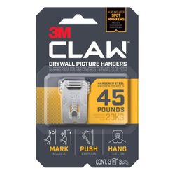 3M Claw Silver Drywall Picture Hanger 45 lb 3 pk