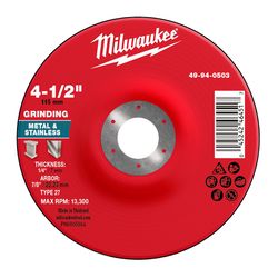 Milwaukee 4.5 in. D X 7/8 in. X 1/4 in. thick Metal Grinding Wheel