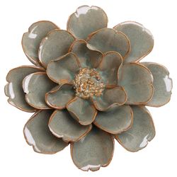 Chive Japan 2 in. H X 4 in. L Glazed Green Grey Ceramic Hibiscus Wall Flower