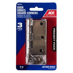 Ace 3 in. L Antique Brass Residential Door Hinge 3 pk