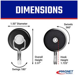 Magnet Source .29 in. L X 1.5 in. W Black Rotating Magnetic Hook 65 lb. pull 1 pc