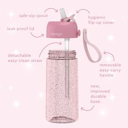 Bentgo 15 oz Pink BPA Free Petal Glitter Kids Water Bottle