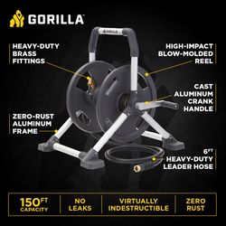 Gorilla 150 ft. Black/Gray Retractable Free Standing Hose Reel Cart