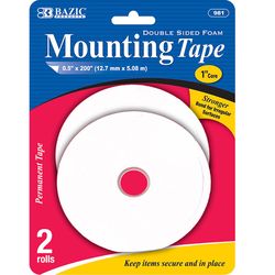 Bazic Products 200 in. L X 0.5 in. W Double-Sided Foam Mounting Tape