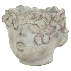 Abbott 7 in. H Cement Kissing Face Planter Gray