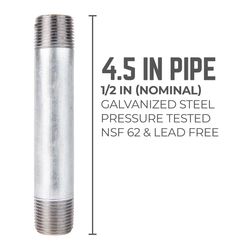 STZ Industries 1/2 in. MIP each X 1/2 in. D MIP Galvanized Steel 4-1/2 in. L Nipple