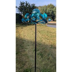 Marshall Home and Garden Blue/Green Metal 75 in. H X 27 in. W Garden Spinner with Solar Light