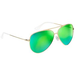 Flying Fisherman Crew Sunglasses Unisex Gold Frame Amber Green Mirror Lens Polarized