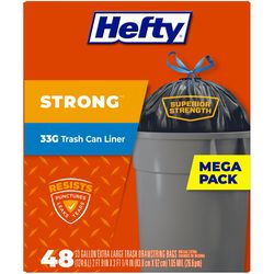 Hefty Extra Strong 33 gal No Scent Trash Can Liners Drawstring 48 pk