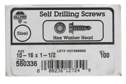 HILLMAN No. 10-16 Ga. X 1-1/2 in. L Hex Hex Washer Head Sheet Metal Screws 100 pk