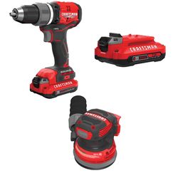 CRAFTSMAN V20 BRUSHLESS RP Drill/Driver Kit with V20 2.0 Ah Battery with V20 5-Inch Orbit Sander