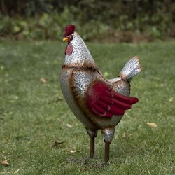 Glitzhome Metal Multi-color 15.25 in. Hen Statue