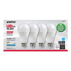 Satco Type A A19 E26 (Medium) LED Bulb Natural Light 100 W 4 pk